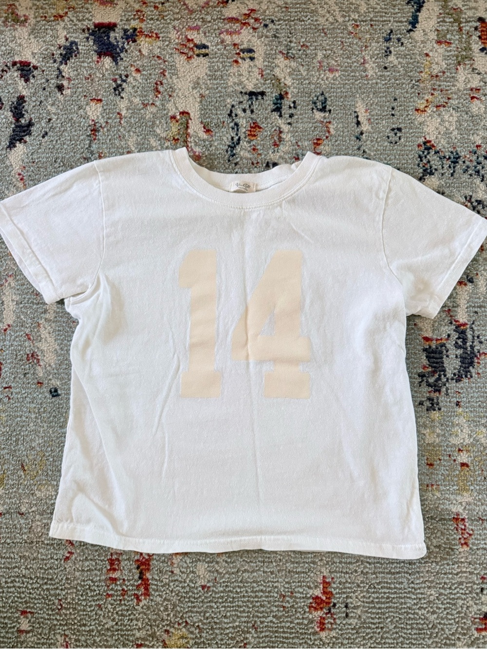 Brandy Melville White Crop Tee with Cream '14' Graphic